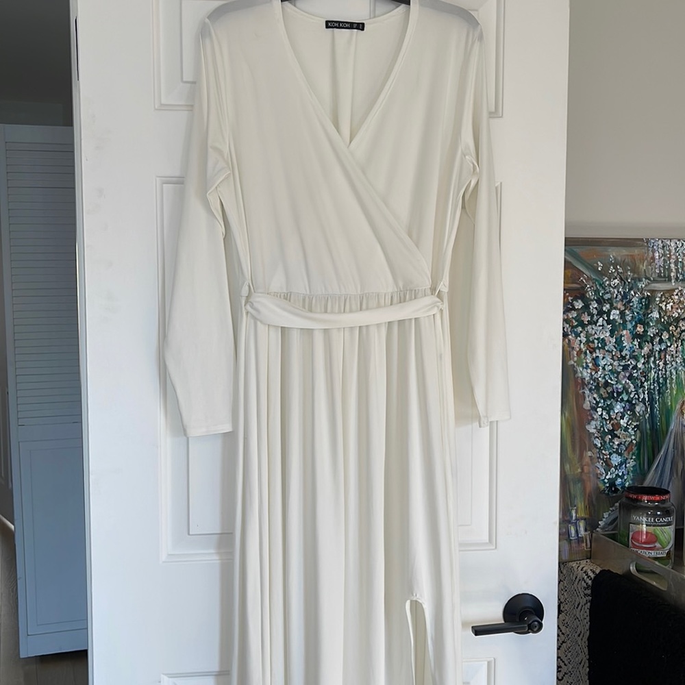 Bridal  White Wrap Maxi Dress, Size XL